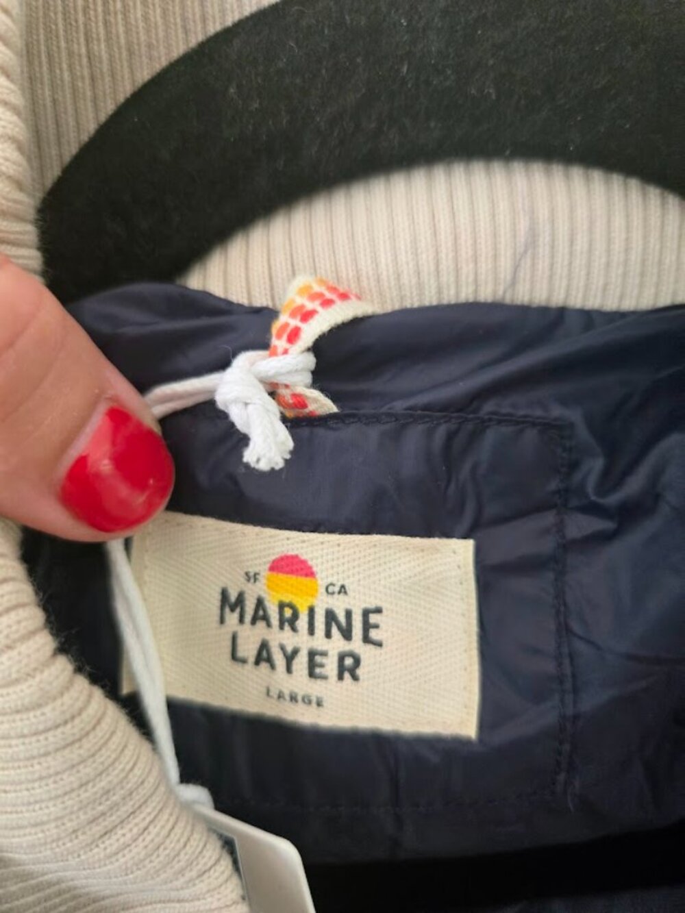 NWT Marine Layer Bode Puffer Jacket Navy Blue Large Retro Chevron Ski, SZ L - Picture 11 of 13